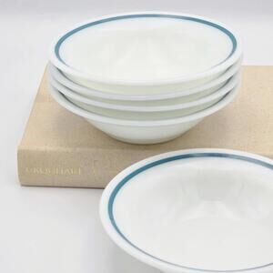Vintage 80s Pyrex Blue Stripe Opaline Bowl - 6 Small Dessert Catchall Dishes